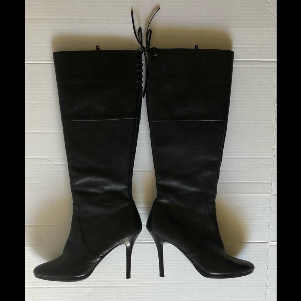 LAUREN BY RALPH LAUREN WOMEN'S LAVINIA KNEE-HIGH LEATHER BLACK BOOTS☆LIKE NEW☆